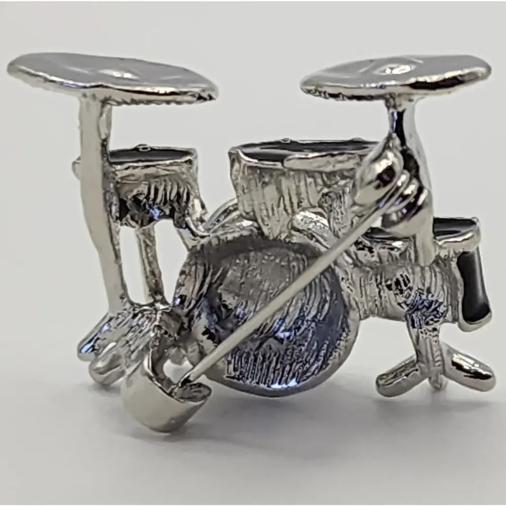 Drum Set Brooch Enamel & Rhinestones Musical Instrument Music Rock Band